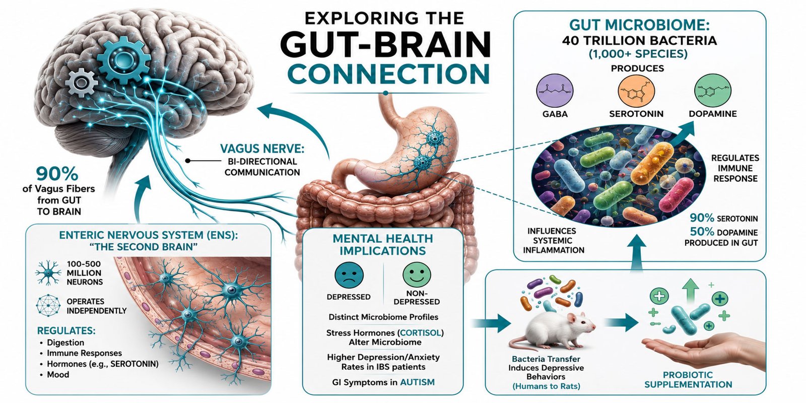 Infographic exploring the gut-brain connection and the vagus nerve